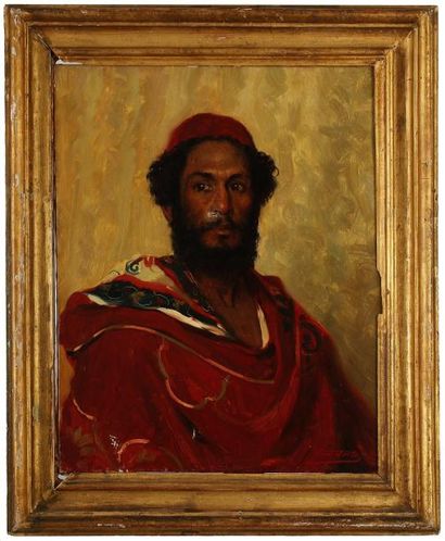 Léon HERBO (Templeuve 1850 - Ixelles 1907) Portrait d'homme oriental Sur sa toile...