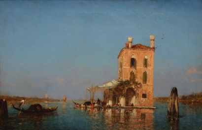 Félix ZIEM (Beaune 1821 - Paris 1911) Maison de pêcheur sur la lagune Sur sa toile...