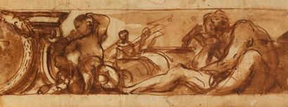 Lot de quatre dessins Domenico PIOLA (Gênes 1627 - 1703) Une frise de figures Plume...