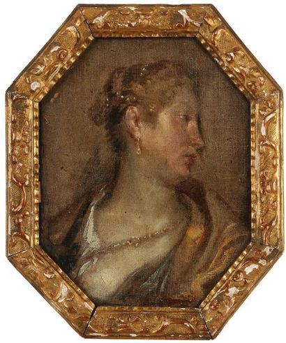 École VENITIENNE du XVIIe siècle Portrait de femme Toile marouflée sur panneau. 24...
