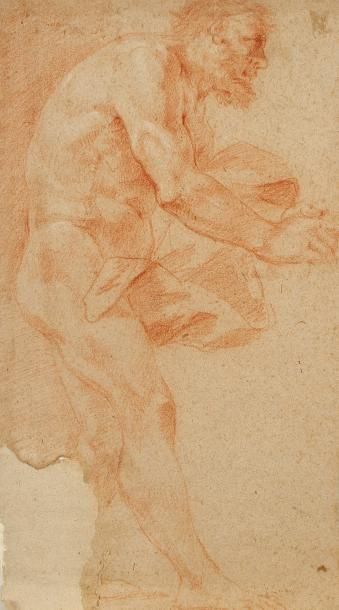 Lot de deux dessins École ROMAINE du XVIIe siècle Étude de figure drapée de profil...