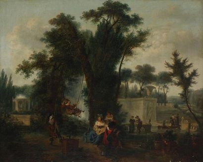 Jean-Louis DEMARNE (Bruxelles 1752 - Paris 1829) Les Jeux dans un jardin. Toile Accident....