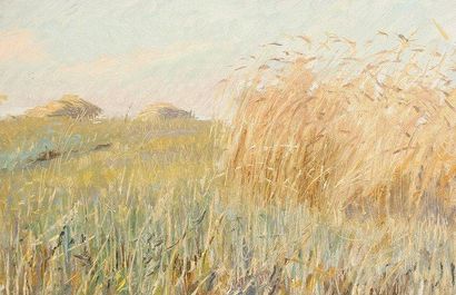 Vladimir Petrovitch TOMILOVSKY (1901-1990) Le blé mûr, 1953 Huile sur carton. Titré...