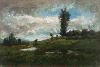 Karl DAUBIGNY (1846-1886)
Paysage à la rivière,...