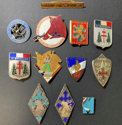 Lot of 12 FFI badges: 
maquis Geoffroy (Yonne...