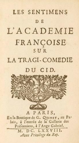 [CHAPELAIN (Jean)] Les Sentimens de l'Académie françoise sur la tragi-comédie du...