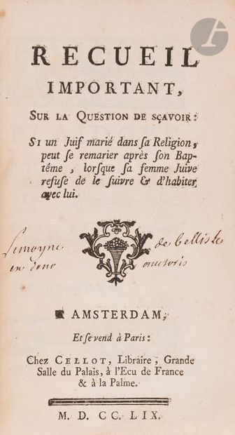  Alexandre-Jérôme LOISEAU de Mauléon
Recueil important sur la question de savoir... Gazette Drouot