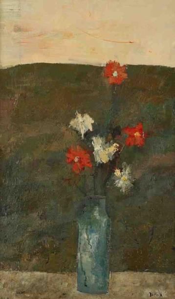 BEPOIX Le vase de fleurs. Huile sur toile, signée en bas à droite. 61 x 38 cm
