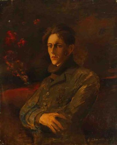 Arthur CHAPLIN (18691935) Portrait de militaire, 1918. Huile sur toile, signée et...