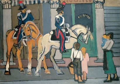 ORAZI Orazio (1906-1979) Les soldats à cheval-Carabiniers Huile sur toile. Circa...