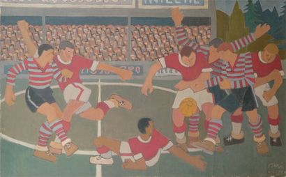 ORAZI Orazio (1906-1979) La partie de football Huile sur toile. Signée et datée 1950...