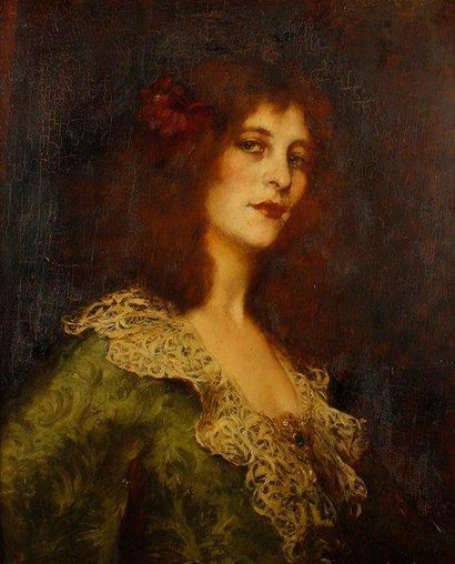 René AVIGDOR (1867 - 1921) Portrait de femme Huile sur panneau. Signée en haut à...