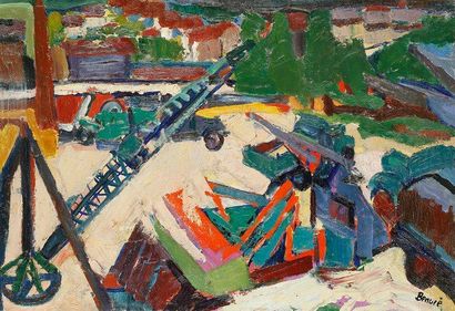 André BEAUCE (1911 - 1974) Le chantier Huile sur toile. Signée en bas à droite. 50...