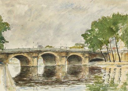 Arthur FILLON (1900 - 1974) Paris, la Seine au Pont Neuf Aquarelle. Signée en bas...