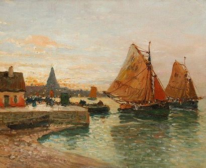 FOURNIER (XIXE - XXE SIÈCLE) Port en Bretagne Huile sur toile. Signée en bas à gauche....