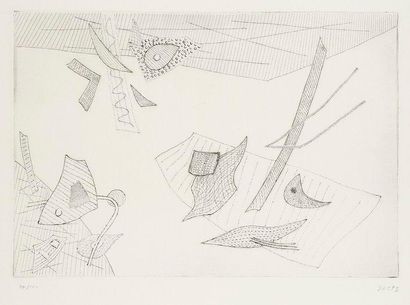 Henri GOETZ [franco - américain] (1909 - 1989) Composition aux feuilles. Eau - forte....