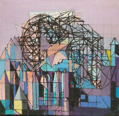 Emeric GOMERY (1902 - 1969) Composition abstraite Huile sur toile. Signée au dos....
