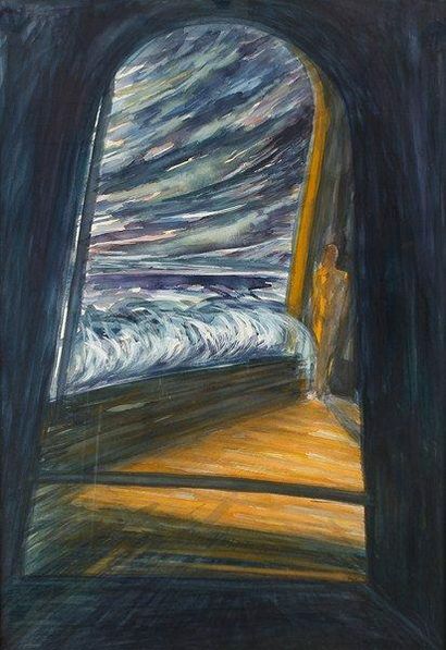 Thérèse JEANNEAU (XXe siècle) Fenêtre sur océan, 1985 Aquarelle. Signée et datée...