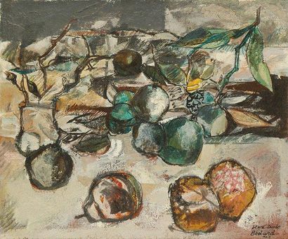 Jean - Claude BEDARD (1928 - 1987) Nature morte aux pommes, 1953 Huile sur toile....