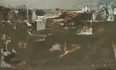 Jean - Claude BEDARD (1928 - 1987) Paysage le soir, 1954 Huile sur toile. Signée...
