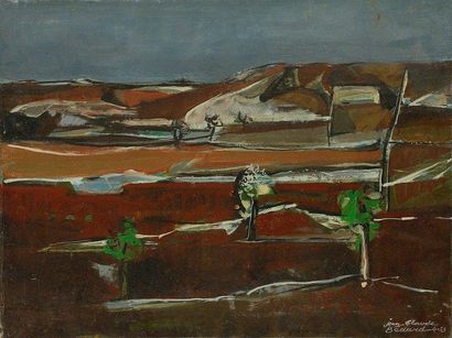Jean - Claude BEDARD (1928 - 1987) Paysage aux arbres, 1953 Huile sur toile. Signée...