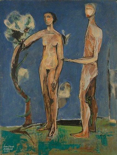 Jean - Claude BEDARD (1928 - 1987) Adam et Ève, 1953 Huile sur toile. Signée et datée...