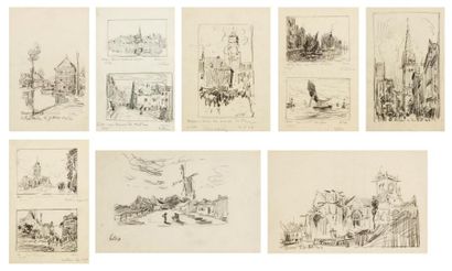 Frank Myers BOGGS (1855 - 1926) 8 Paysages, entre 1909 et 1921 Crayon noir. - Dives,...