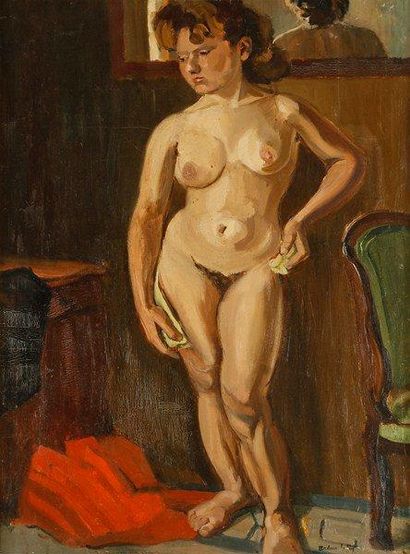 Andrée BORDEAUX LE PECQ (1910 - 1973) Femme nue au miroir Huile sur toile. Signée...
