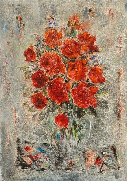 Tony AGOSTINI (1916 - 1990) Bouquet de roses Technique mixte sur papier. Signée en...