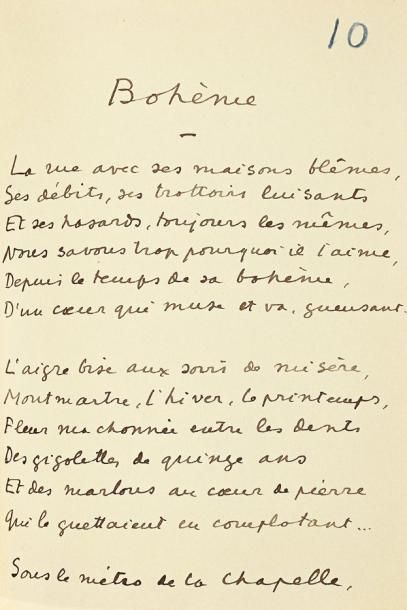Francis Carco. Manuscrit autographe signé, Pour faire suite à La Bohème et mon coeur,...