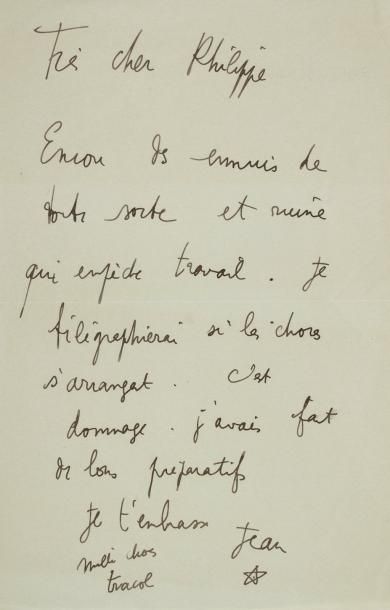 JEAN COCTEAU (1889-1963). L.A.S. « Jean », à son cher Philippe ; 1 page in-8. « Encore...