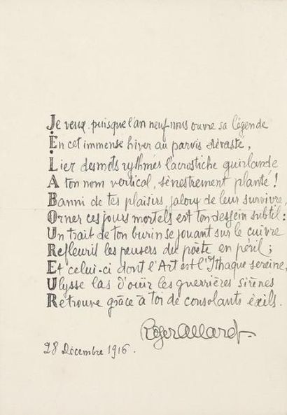 Roger ALLARD (1885-1961) poète. 31 L.A.S. et 1 L.S., 1914-1943, à Jean-Émile Laboureur,...