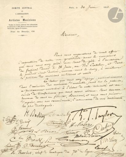 Hector BERLIOZ (1803-1869). L.S., signée...