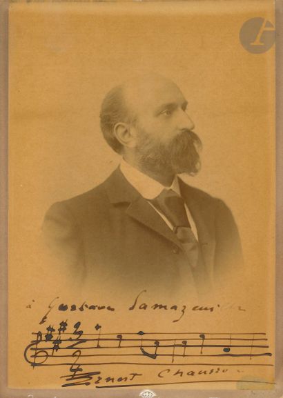 null Ernest CHAUSSON (1855-1899). Photograph with musical P.A.S. and dedication;...