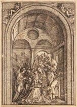 Albrecht Dürer (1471-1528) La Sainte Famille avec deux anges dans une salle voûtée....