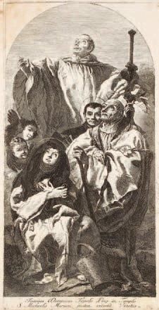 Giandomenico Tiepolo (1727-1804) Trois saints et une sainte de l?ordre de saint Benoît....
