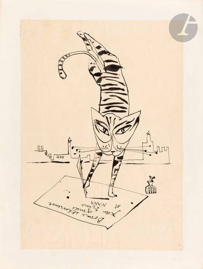 null Jean CLEMMER [Swiss] (1926-2001)
Composition with cat, circa 1950
Ink.
Signed...