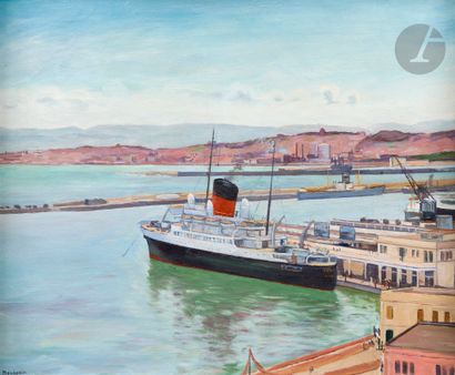  Simon MONDZAIN (1888-1979)
Transat station, Ville d'Alger boat
Oil on canvas.
Signed... Gazette Drouot