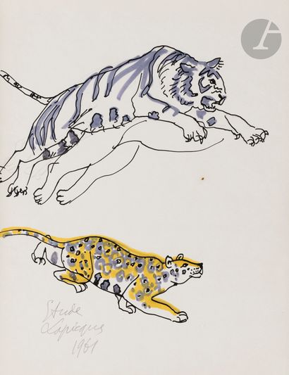 null Charles LAPICQUE (1898-1988)
Étude de tigre et panthère, 1961
Mine de plomb,...