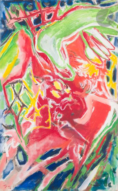 null Édouard PIGNON (1905-1993)
Combat de coqs (rouge vert), 1968
Huile sur toile.
Signée...