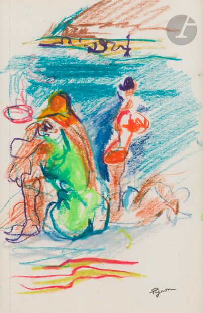 null Édouard PIGNON (1905-1993)
Scène de plage
Pastel gras.
Signé en bas à droite.
24...