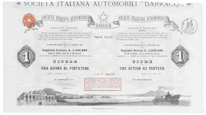 SOCIETA ITALIANA AUTOMOBILI DARRACQ action, Naples 1906 ; 22,2 x 39,2 cm. Alexandre...