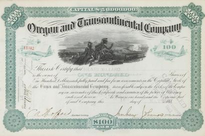 OREGON AND TRANSCONTINENTAL COMPANY action, 1883; 18,2 x 27,5 cm. Henry Villard,...