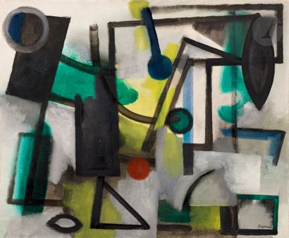  Youla CHAPOVAL (1919-1951)
Boules de couleurs, vers 1949
Huile sur toile.
Timbre... Gazette Drouot