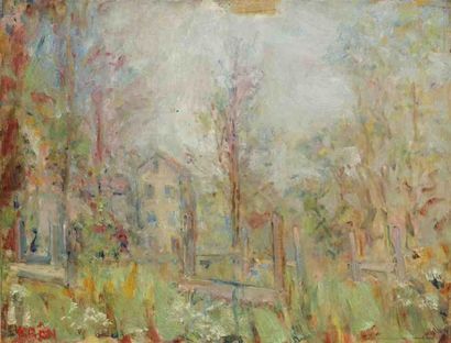 Paul KRON (1869-1936) Maison au fond du parc.Huile sur toile.Signée en bas à gauche.46...