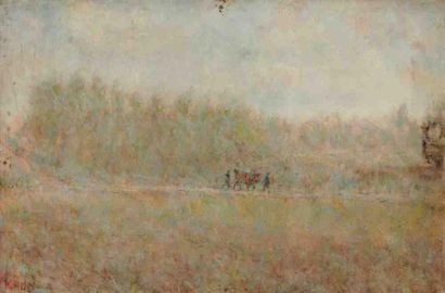Paul KRON (1869-1936) Le retour à la ferme.Huile sur toile.Signée en bas à gauche.27...