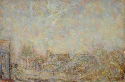 Paul KRON (1869-1936) Le village.Huile sur toile.Signée en bas à gauche.27 x 41 ...