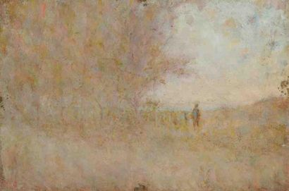 Paul KRON (1869-1936) Le chemin.Huile sur toile.Trace de signature en bas à gauche.(Accidents).27...