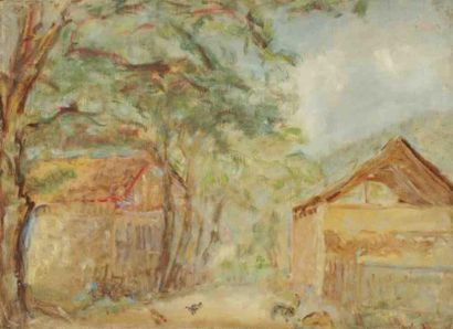 Paul KRON (1869-1936) Cour de ferme.Huile sur toile.Non signée.33 x 46 cm