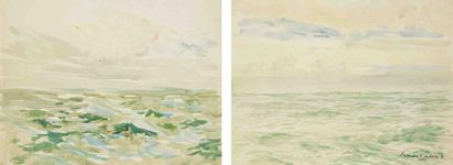 Bernard LACHEVRE (1885-1950) Études de mer Deux aquarelles. L'une signée en bas à...